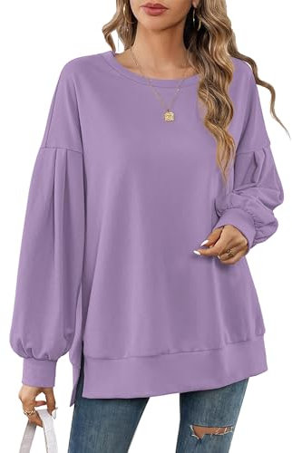 Beluring Sweatshirts Damen Rundhals Langarm Shirt Casual Ohne Kapuze Basic Oberteile Lila S