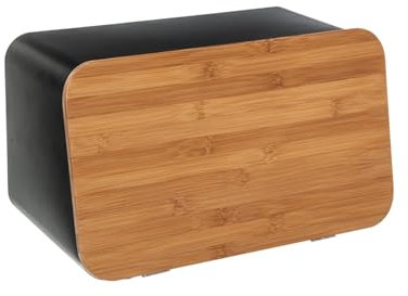Avilia Scatola Portapane con Tagliere Integrato - Porta Pane da Cucina con Tagliere, in Bambù, 23.5x22.5x37cm, Marrone e Nero