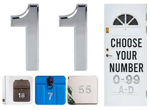 Silver Door Numbers Stick On, 0-99, Letters A, B, C, D, 3'' House Numbers Self Adhesive Stickers, For Doors, Mail Boxes, Hotel Rooms (11)