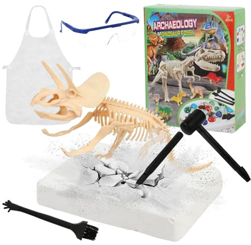 Dinosaure Tricératops Kit de Fouille pour Enfants,Excaver Assembler Fossiles Jouet de Paléontologie Archeologie pour Enfants Jeu de Dinosaure Cadeau pour Garçon et Fille 6 7 8 9 Ans Noël Anniversaire