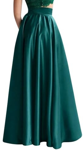 Jupe de soirée pour femme en satin avec taille haute - Décontractée - Ligne A ample - Jupe extra longue - Jupe de princesse longue pour femme - Élégante et sexy - Jupe plissée pour femme - Jupe midi