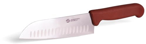 BBQ King Coltello BBQ Santoku 18 cm by Ambrogio Sanelli, Lama in Acciaio Tedesco, Impugnatura Ergonomica con Antiscivolo, Perfetto per BBQ, 100% Made in Italy, 18 cm