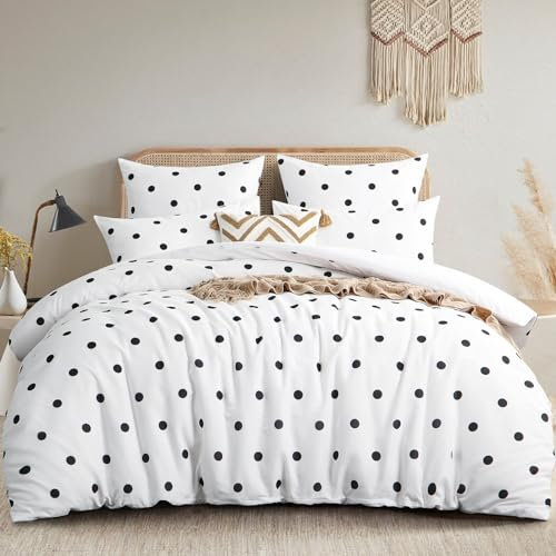 RUIKASI Bedding Double Bed Set - 3 PCS Microfiber Duvet Cover Set Double Bed Polka Dots Printed, Ultra Soft Quilt Cover with Matching Pillow Cases(Double, 200x200)