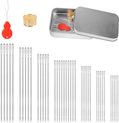42pcs Sewing Needles Set, Large Eye Hand Sewing Needles Self Threading Sewing Needles Stainless Steel Embroidery Yarn Needles with Threader Quilting Darning Needles for Hand Knitting Crafting