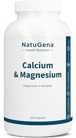 NatuGena Calcium & Magnesium, 300 mg Calcium und 200 mg Magnesium pro Tagesdosis, Magnesium-4-Komplex, Langeitversorgung, 300 Kapseln (2 Monats Packung)
