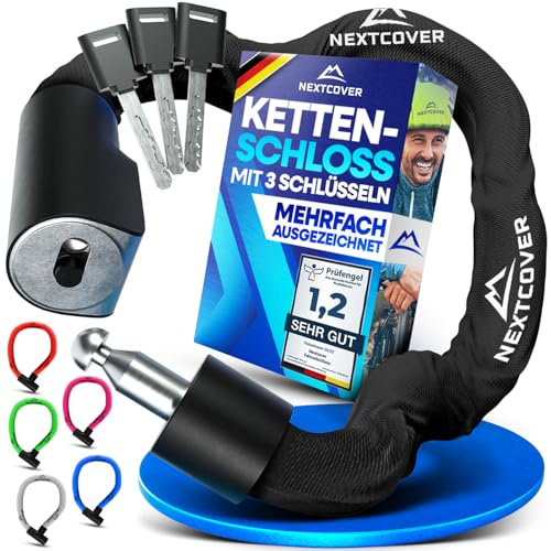 NEXTCOVER® Fahrradschloss LockOne mit Schlüssel I - [SAFESECURE] Fahrradschloss hohe Sicherheit I robustes & langlebiges Kettenschloss Fahrrad I Bike Lock, Fahrrad Schloss 3 Schlüssel