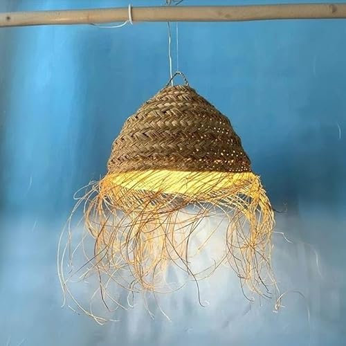 Paralume Lampadario a Sospensione in Paglia Artigianale Marocchino: Stile Etnico, Illuminazione Naturale e Accogliente 0804251200B Vimini Rattan Palma Fibre Naturali