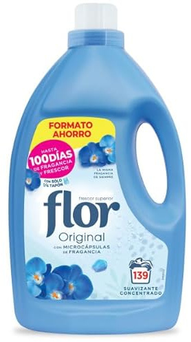 Flor Suavizante para la ropa concentrado, aroma original azul, pack de 6 unidades, hasta 834 dosis
