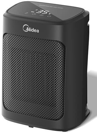 Midea Calentador eléctrico de mesa, calentador de ventilador de cerámica PTC, 2000 W, con 4 modos, portátil, silencioso y potente, protección contra sobrecalentamiento e inclinación, temporizador 24