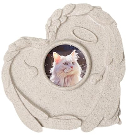 Pet Memorial Stone | Pietra commemorativa a forma di cuore | Animali domestici Cemetery decorazioni per tomba | Marmo cuore ala e Halo – Esposizione interna con supporto, cane o gatto perdita simpatia