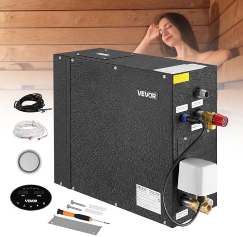 VEVOR Steam Generator, 6 kW Steam Shower System with Controller for Home Sauna & Spa, Commercial Auto Drain Kit with Overheat, Dry-Run & Overpressure Protection, 10min to 24h Timer, Black