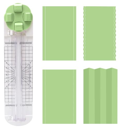 Taglierina per carta, 4 in 1, massima precisione, con linee rette, ondulate, linee tratteggiate, linee pieghevoli, per carta fai da te, cartoline, scrapbook e fai da te (verde)