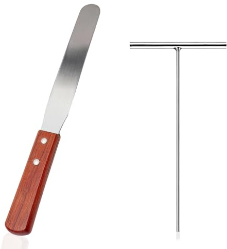 Set of 2 Crepes Distributors and Crepes Spatula Stainless Steel Set - Rustproof, Comfort Handle, Dough Distributor Spatula for Crepes Maker Accessories, Pancakes, Galette, Crepes Pan, Home Kitchen