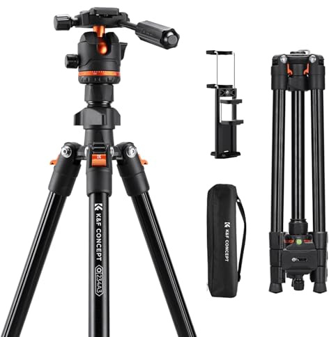 K&F CONCEPT 180CM Trípode Cámara Compacto de Aluminio, O234A3+BH-36 Trípode Portátil de Viaje con Cabezal de Bola Arca Swiss de 8kg de Capacidad para Cámaras DSLR