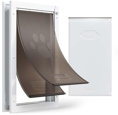 VEVOR Porte pour Animaux de Compagnie, Chatière à Double Rabat Magnétique, Trappe pour Grands Chiens, Panneau de Fermeture Isolé et Résistant aux Intempéries et Cadre en Métal, Taille XL, Blanche