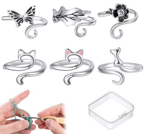 Set di 6 Anelli Regolabili per Uncinetto e Maglieria, Anelli Metallici Vintage, Accessori per Uncinetto, Strumenti all'Uncinetto