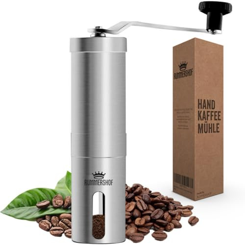 Macinacaffè Manuale con Macinacaffè in Ceramica 2.0 - Macinacaffè Manuale in Acciaio Inossidabile- Macinacaffè Espresso incl. Spazzola e Borsa per Smerigliatrice Impostazione Precisa Della Macinatura