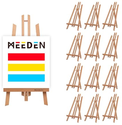 MEEDEN Lot de 12 chevalets de table de 50 cm, petit présentoir en bois de hêtre pour peinture, trépied, toile portable, support de panneau