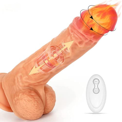 FIDECH Realistic Dildo Vibrator Sex Toys, 8.7Inch Thrusting Dildo Vibrators for Women Sex with 8 Vibrating Rotation＆Heating, Silicone Suction Dildos Telescopic Penis for G Spot Clitoral Stimulation