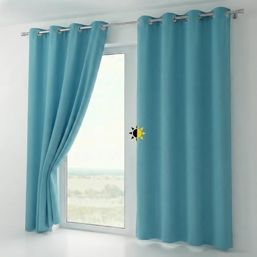 BEAUTEX Verdunkelungsgardine mit Ösen, Blackout Ösenschal Blickdicht abdunkelnd, Größe und Farbe wählbar (Breite: 140 cm, Höhe: 245 cm, Himmelblau)