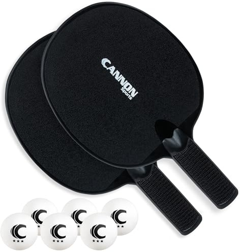 Cannon Sports okrossbart bordtennis paddelset – 2 racketar med 6-pack 3-stjärniga bordtennisbollar – bärbart set för 2 spelare (2 svarta paddlar + 6 vita bollar)
