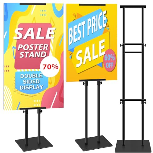 VAIIGO 2 Pack Supporto per Poster KT Board Doppia Faccia, Supporto per Espositore Regolabile, Altezza del Supporto Pubblicitario in Metallo Fino a 78 Pollici (Nero)