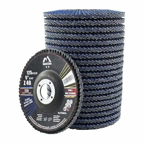 Merryland Fächerscheibe 125 Metall Edelstahl Stahl für Winkelschleifer, 125mm 40K T29 Lamellenscheibe Zirkonkorund Blau Schleifmopteller 20 Stück, Craft-Line FC1108214-20