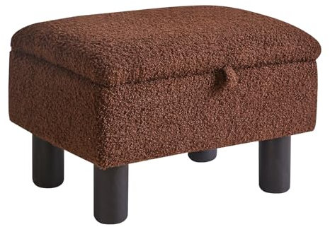 Aibiju Fußhocker mit Stauraum, rechteckiger Ottoman mit gepolstertem Sitz, Beine aus Kiefernholz, Sofa-Fußstütze aus Kunst-Teddyfell, zusätzliche YD-JD136B