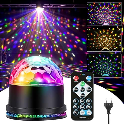 Discokugel,RGB Discolicht Partylicht,LED Lamp Discokugel,Bühnenbeleuchtung Disco Party Licht Deko,Musikgesteuert 6 Lichtmodi mit Fernbedienung,EU Stecker für Heim Party Weihnachten
