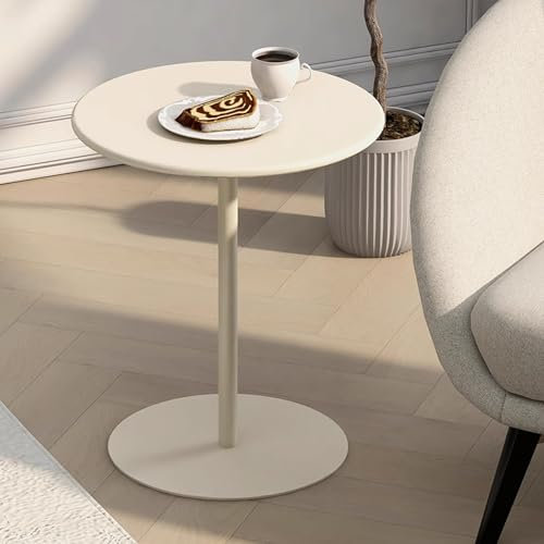 Beige Metall Esstisch – Runder Bartisch für Wohnzimmer, kleiner Beistelltisch, Beistelltisch, Theke, Bistro, Kneipentisch mit fester Tischplatte und stabilem Sockel