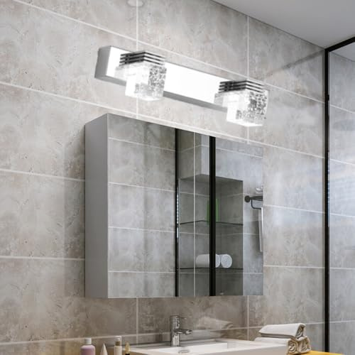 XINYASEE Lámpara de Espejo Baño Cristal Pilar LED Espejo Luces Delanteras, Cuarto de Baño Pasillo Resistente a la Humedad Luces 3000K luz cálida, 6000K luz blanca 6-12W (Luz blanca, Dos cabezas)