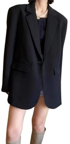 Madwin Blazer Femme Noir – Veste de Bureau Élégante à Coupe Droite Fluide et Ample – Chic, Confortable, avec Doublure Intérieure et Deux Poches Fonctionnelles – Tailles L