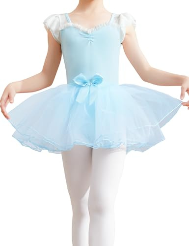 Phoeswan Grils 4 Layers Tulle Tutu Skirts,Kids Pull on Ballet Skirts for Dance Gymnastics,Halloween Dance Dress Light Blue