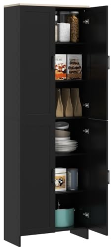 HOMCOM Alacena de 4 Puertas, Aparador de Salón Estrecho, Armario de Cocina con Estantes Ajustables, para Cocina, Entrada, Dormitorio, 60x30x171 cm, Negro
