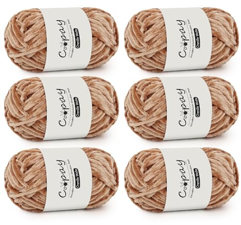 Coopay - Hilo de chenilla para tejer, 6x100g Hilo de chenilla suave y aterciopelado, lana gruesa y esponjosa para tejer, lana de felpa cálida para tejer y ganchillo para mantas, bufandas, gorros