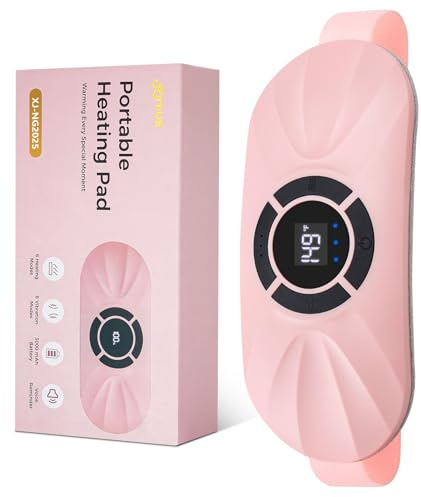 Portable Cordless Heating Pad for Period Cramps, Voice Reminder Menstrual Heating Pad with 6 Heat Levels and 6 Massage Modes, 3s Fast Heating, Gifts for Women Girls, Pink