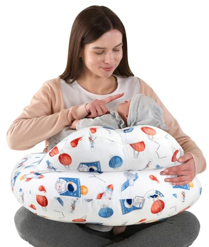Labtec Almohada de Lactancia para Bebé, Almohada Multifuncional para la Alimentación del Pecho con Correa de Cintura Ajustable y Barrera de Seguridad, Funda de Almohada Desmontable 100% Algodón
