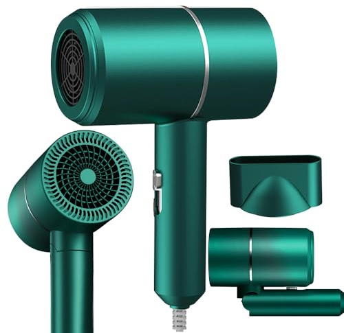 LYPPUL Secador de Pelo IóNico, 800W Secador Pelo Ionico, secador de Viaje 2 Temperaturas, secadors de pelo Plegable, Hair Dryer con Boquilla de Peinado, para Doméstico y de viajar (Verde)