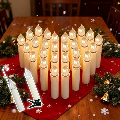 YRHome 30 candele a LED per albero di Natale, luce bianca calda, senza fili, timer senza fiamma, luci per albero di Natale, decorazione natalizia con telecomando, ganci e clip