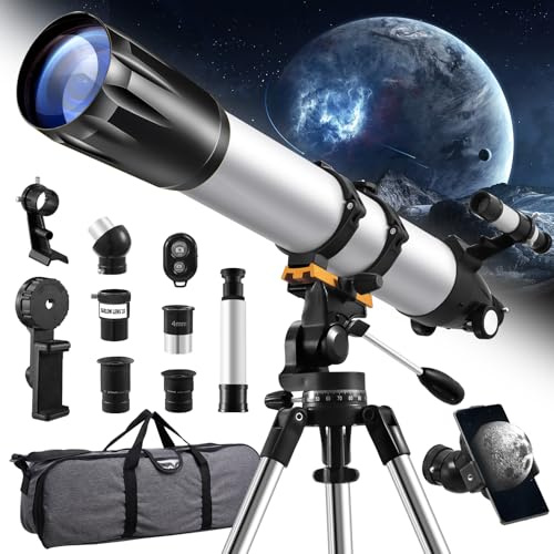 papasbox 90mm Telescope, 900mm Telescopes for Adults Astronomy, Telescope kit with Tripod, Phone Adapter, remote control and 6X-675X eyepieces K20mm, K10mm, K4mm for astronomy enthusiasts