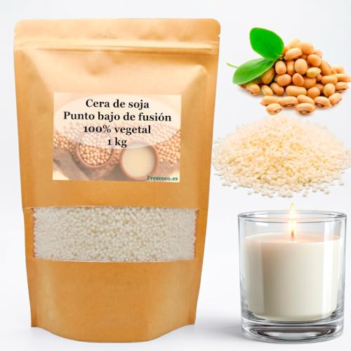 Cera de Soja Natural 100% Vegetal – Bajo Punto de Fusión – Ideal para Velas Artesanales en Recipiente (1 kg)