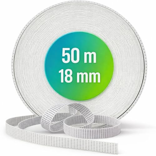 TELKES - Cinta Recogedor de Persiana Enrrollable color Blanco Pintas 18 mm x 50 m - Cuerda de Repuesto de Toque Suave y Rigido - Resiste Rayos UV y Abrasion (Blanco Pintas 18mm, 50 metros)