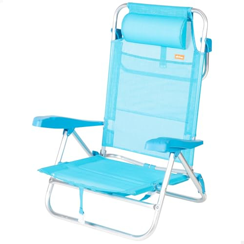 AKTIVE Silla de Playa Plegable, Caribe, Azul Claro, Textileno y Aluminio, 47x49x82 cm, 8 Posiciones, Respaldo Alto, 110 kg