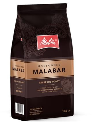 Melitta Monsooned Malabar Rareté Café, 1 Kg, Grains de Café, Non Moulus, 100 pour Cent Grains Arabica d'Inde, Torréfiés en Allemagne, Force 4