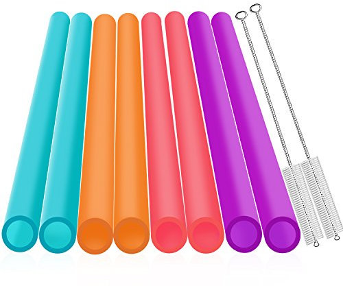 Extra Wide 0.51 inches Reusable Hard Smoothie Straws, Great for Bubble Tea, Boba Tea Milkshakes,10.25 Inches Long, 8 Pieces Jumbo Eco-Friendly Plastic Straws 2 Cleaning Brushes 1 Storage Bag BPA Free