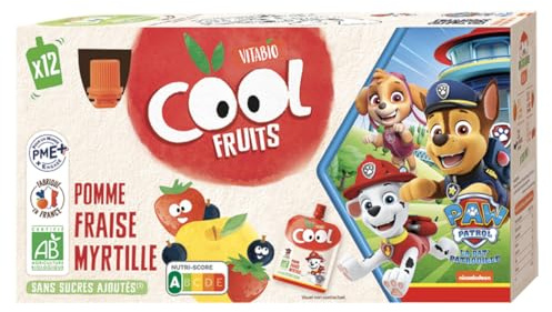 Vitabio Cool Fruits - Gourdes La Pat' Patrouille Pomme Fraise Myrtille - 12 x 90 g - BIO