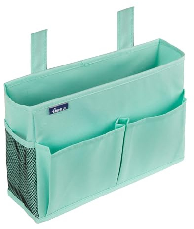 Surblue Bedside Caddy Hanging Bed Organizer Poche de sac de rangement pour lits superposés et d'hôpital, chambres de dortoir universitaire Rails de lit bébé, Camp 4 poches et 2 crochets (vert)