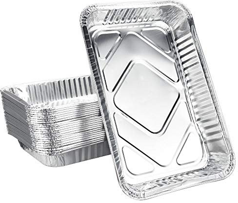 KBNIAN 25 Stück Aluminium-Tropfschalen Grillschalen Rechteckig Aluschalen Groß Aluminium Schalen | 32 x 22 cm, 2100 ml | Hitzebeständig | Für Reste, Fleisch, Kuchen, Obst und Gemüse