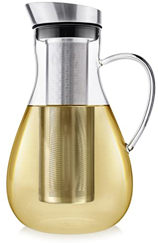 Teabloom Large Multi-Brew Glass Teapot + Kettle + Pitcher (68 OZ / 2.0 L / 8 CUPS) – Brew and Serve Hot Tea, Iced Tea, Cold Brew Tea and Fruit Infused Water – Silhouette Tea Maker