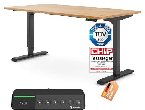 Ergotopia Desktopia Pro X Elektrisch höhenverstellbarer Schreibtisch, Ergonomischer Stehtisch für Büro oder Home Office (Eiche Echtholz, Gestell Schwarz, 120 x 80 cm)